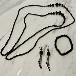 Black beaded earrings, bracelets, necklace set